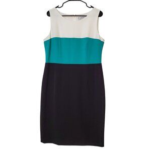 Kasper Women's Colorblock Sheath Dress Sleeveless Size 12 White/Teal/Black